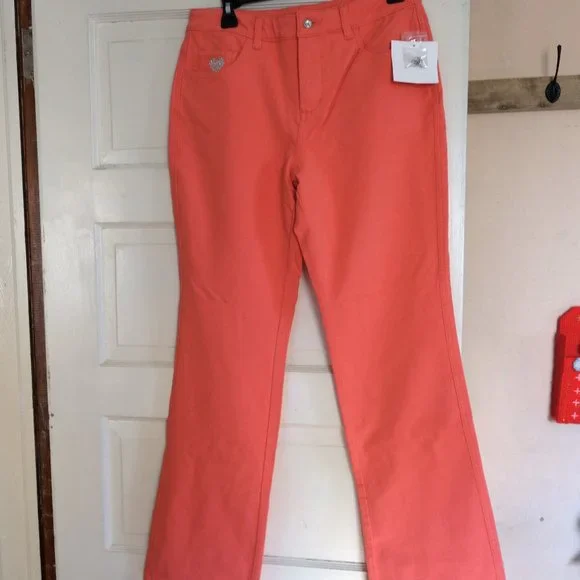 Quacker Factory Dream Jeannes Orange Pants size 6 NWT - Picture 1 of 7